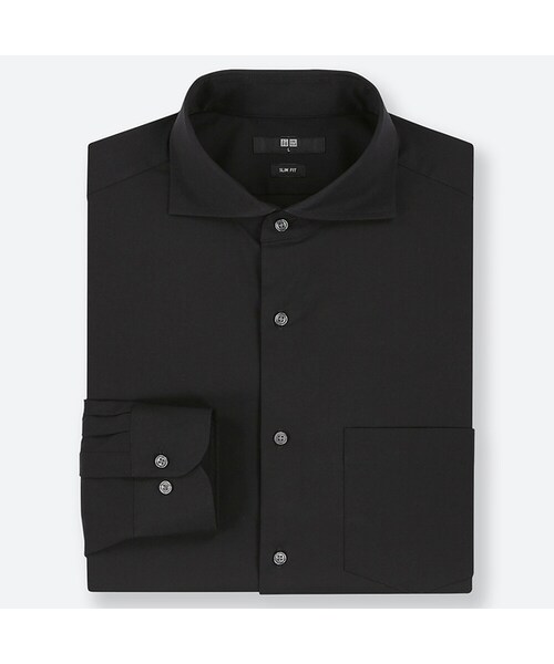 UNIQLO（ユニクロ）の「ファインクロスストレッチスリムフィットブロードシャツ（カッタウェイ・長袖）（シャツ/ブラウス・メンズ・NAVY 69/BLACK 09/BLUE 67/WHITE 00・XXL/3XL/S/XL/M/L/XS/4XL）」の3枚目の写真