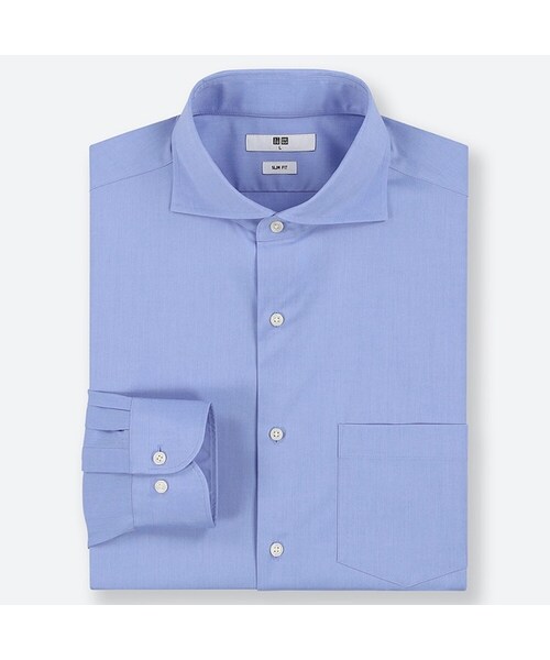 UNIQLO（ユニクロ）の「ファインクロスストレッチスリムフィットブロードシャツ（カッタウェイ・長袖）（シャツ/ブラウス・メンズ・NAVY 69/BLACK 09/BLUE 67/WHITE 00・XXL/3XL/S/XL/M/L/XS/4XL）」の4枚目の写真