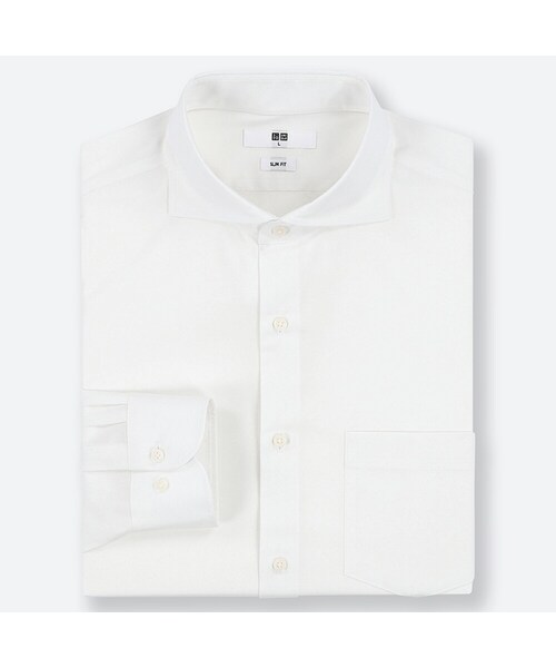 UNIQLO（ユニクロ）の「ファインクロスストレッチスリムフィットブロードシャツ（カッタウェイ・長袖）（シャツ/ブラウス・メンズ・NAVY 69/BLACK 09/BLUE 67/WHITE 00・XXL/3XL/S/XL/M/L/XS/4XL）」の2枚目の写真