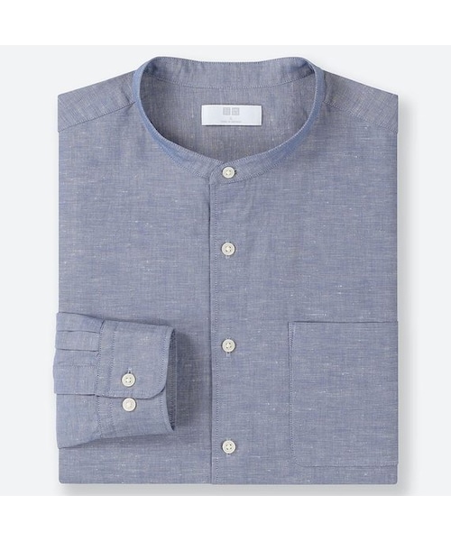 UNIQLO（ユニクロ）の「リネンコットンスタンドカラーシャツ（長袖）（シャツ/ブラウス・メンズ・BEIGE 32/WHITE 00/BLUE 66/NAVY 69/BLUE 61・M/XXL/XS/L/3XL/S/4XL/XL）」の3枚目の写真