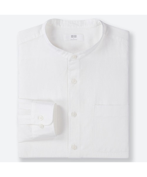 UNIQLO（ユニクロ）の「リネンコットンスタンドカラーシャツ（長袖）（シャツ/ブラウス・メンズ・BEIGE 32/WHITE 00/BLUE 66/NAVY 69/BLUE 61・M/XXL/XS/L/3XL/S/4XL/XL）」の2枚目の写真