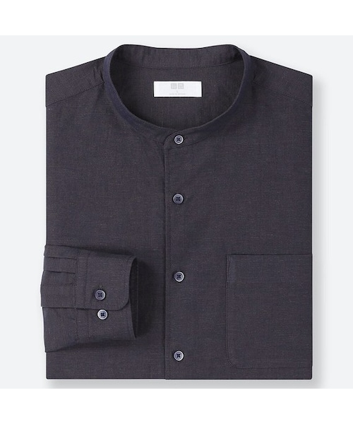 UNIQLO（ユニクロ）の「リネンコットンスタンドカラーシャツ（長袖）（シャツ/ブラウス・メンズ・BEIGE 32/WHITE 00/BLUE 66/NAVY 69/BLUE 61・M/XXL/XS/L/3XL/S/4XL/XL）」の4枚目の写真