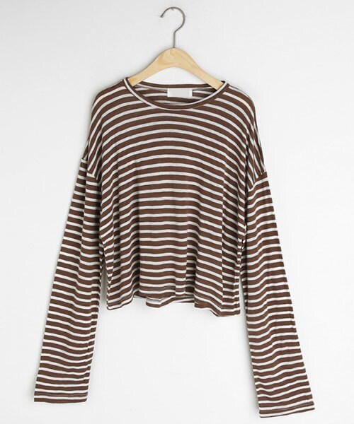 DHOLIC(ディーホリック)の「クロップドルーズボーダーTシャツ(Tシャツ/カットソー・レディース・ブラック/ブラウン/ホワイト・FREE)」の3枚目の写真