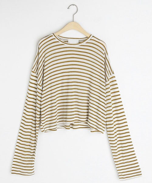 DHOLIC(ディーホリック)の「クロップドルーズボーダーTシャツ(Tシャツ/カットソー・レディース・ブラック/ブラウン/ホワイト・FREE)」の2枚目の写真