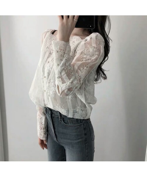 no brand（ノーブランド）の「CO090:オフショル総レーストップス（シャツ/ブラウス・レディース・その他）」の2枚目の写真