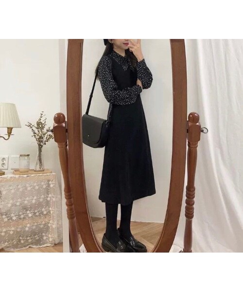 no brand(ノーブランド)の「CO044: ドット柄シャツ付きワンピース(ワンピース・レディース・その他)」の1枚目の写真