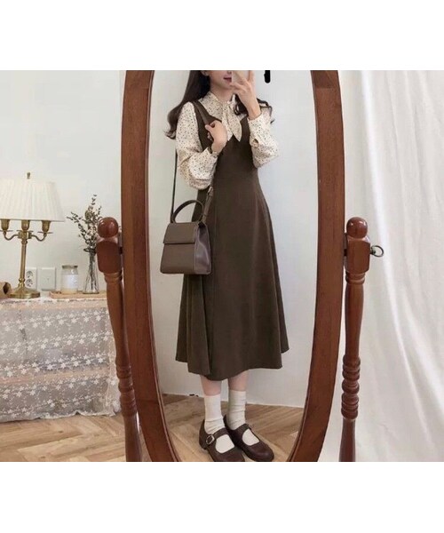 no brand(ノーブランド)の「CO044: ドット柄シャツ付きワンピース(ワンピース・レディース・その他)」の3枚目の写真