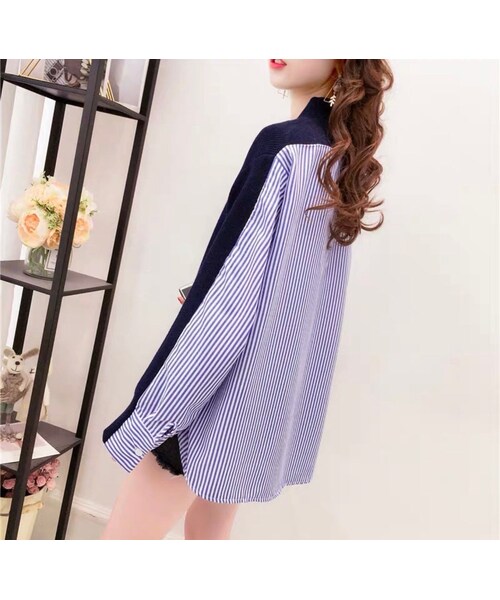 no brand（ノーブランド）の「CO019: 異素材ミックスシャツ型カーディガントップス（シャツ/ブラウス・レディース・その他）」の7枚目の写真