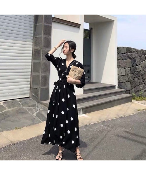 no brand（ノーブランド）の「CO014: ロングドット柄ワンピース（ワンピース・レディース・その他）」の8枚目の写真