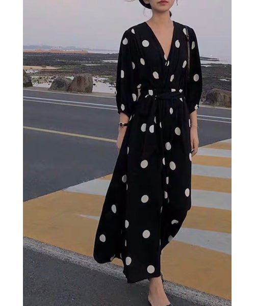 no brand（ノーブランド）の「CO014: ロングドット柄ワンピース（ワンピース・レディース・その他）」の3枚目の写真