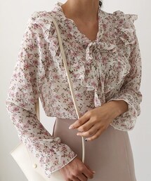 DHOLIC | フリルネックリボン花柄ブラウス(シャツ/ブラウス)