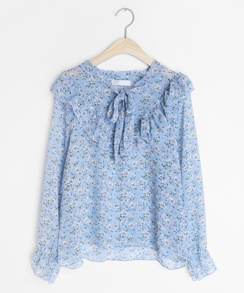 DHOLIC（ディーホリック）の「フリルネックリボン花柄ブラウス（シャツ/ブラウス・レディース・ホワイト/その他/ブルー/ピンク・FREE）」の2枚目の写真