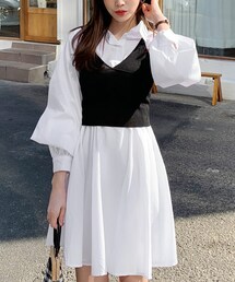 DHOLIC | ビスチェSETフレアシャツワンピース(ワンピース)