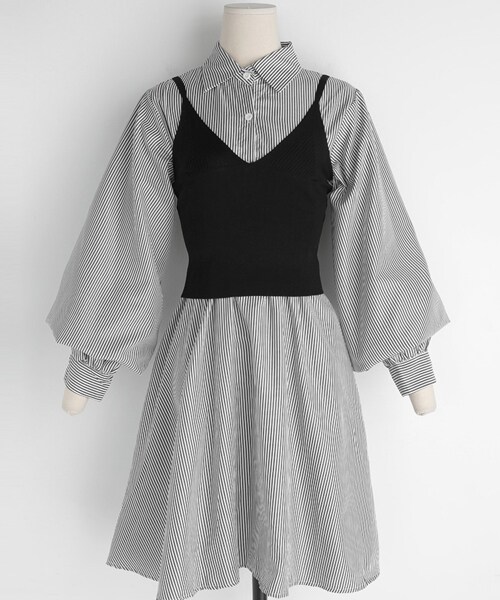 DHOLIC（ディーホリック）の「ビスチェSETフレアシャツワンピース（ワンピース・レディース・ホワイト/ブラック・FREE）」の2枚目の写真