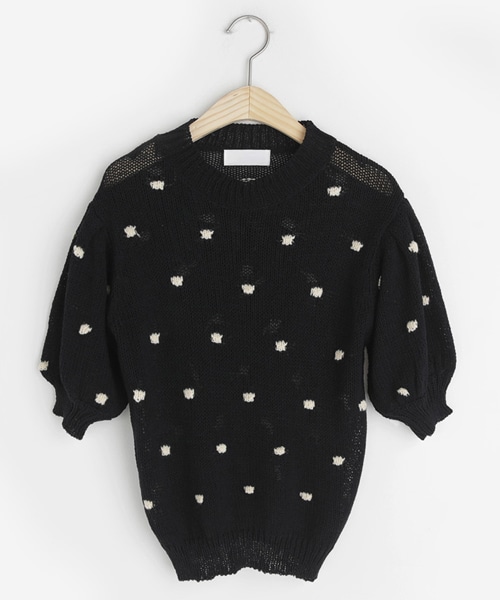 DHOLIC（ディーホリック）の「ドットショートパフスリーブニット（ニット/セーター・レディース・ベージュ/ブラック/イエロー・FREE）」の2枚目の写真