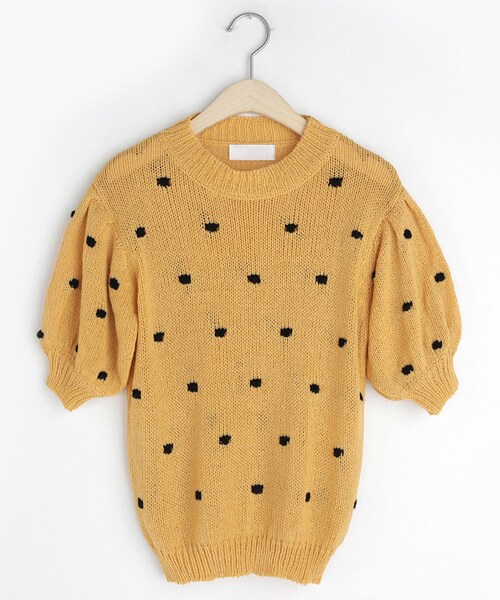 DHOLIC（ディーホリック）の「ドットショートパフスリーブニット（ニット/セーター・レディース・ベージュ/ブラック/イエロー・FREE）」の3枚目の写真