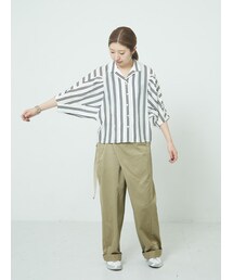 GARAGE OF GOOD CLOTHING | ストライプ開襟袖タックブラウス(トップス)
