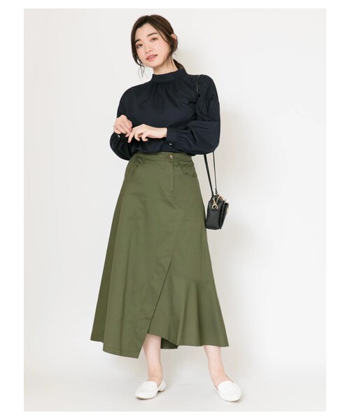 Green　Parks（グリーンパークス）の「・Kツイルアシメトリースカート（スカート・ベージュ/カーキ/ネイビー・F）」の5枚目の写真