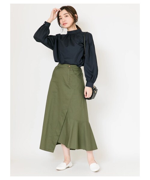 Green　Parks（グリーンパークス）の「・Kツイルアシメトリースカート（スカート・ベージュ/カーキ/ネイビー・F）」の4枚目の写真