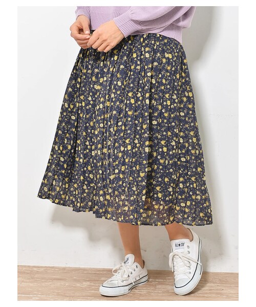 earth music&ecology（アースミュージックアンドエコロジー）の「≪USED≫・プリーツギャザースカート（スカート・ダークベージュ/ライトイエロー/ミント/ラベンダー/ドット/フラワーベージュ/フラワーネイビー・F）」の8枚目の写真