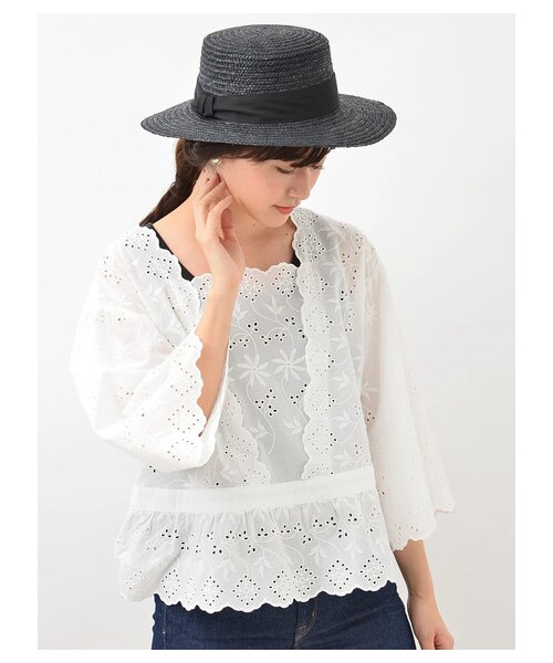 earth music&ecology（アースミュージックアンドエコロジー）の「・ワイドリムカンカン帽（帽子・アイボリー/ブラック・F）」の7枚目の写真