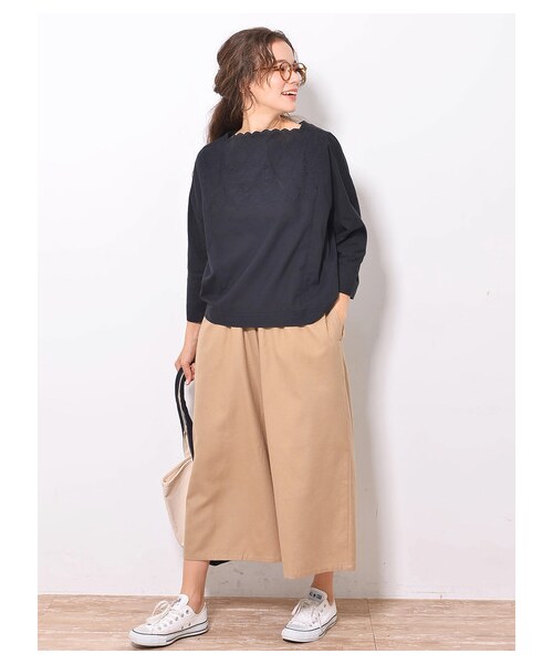 earth music&ecology（アースミュージックアンドエコロジー）の「・あったかツイルスカーチョ（パンツ・ベージュ/モカ/ダークネイビー/チェックネイビー/チェックベージュ/チェックブラック・F）」の2枚目の写真