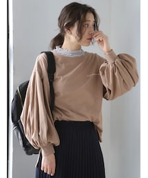 earth music&ecology | ・ロゴ刺繍パフスリーブロンT(トップス)