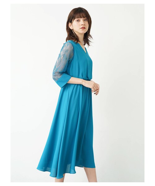 YECCA VECCA(イェッカヴェッカ)の「レース切替ドレス(ワンピース/ドレス・グレー/ブラック/ブルーグリーン・F)」の1枚目の写真