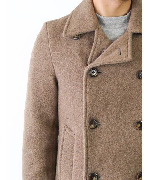 ラウンジリザードヘリンボーンメルトン両面起毛Pコート