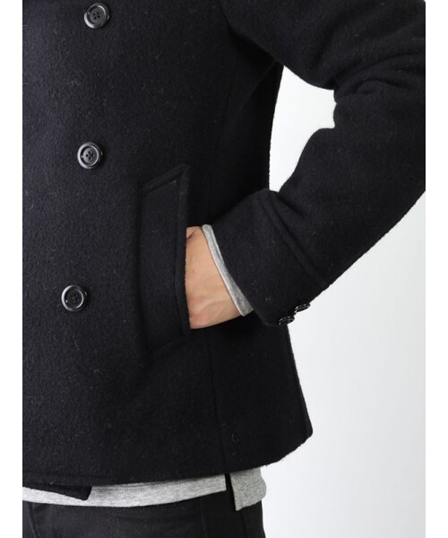 ラウンジリザードヘリンボーンメルトン両面起毛Pコート