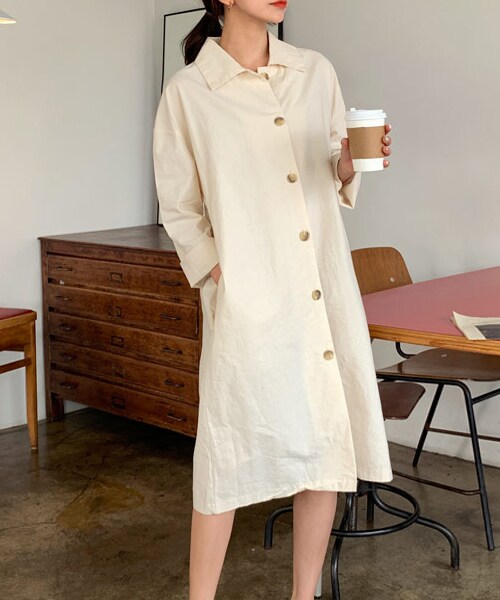 DHOLIC(ディーホリック)の「コットンロングシャツジャケット(シャツ/ブラウス・レディース・ホワイト/ベージュ/グレー・FREE)」の1枚目の写真