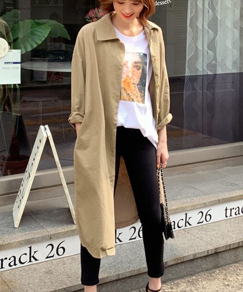 DHOLIC(ディーホリック)の「コットンロングシャツジャケット(シャツ/ブラウス・レディース・ホワイト/ベージュ/グレー・FREE)」の3枚目の写真