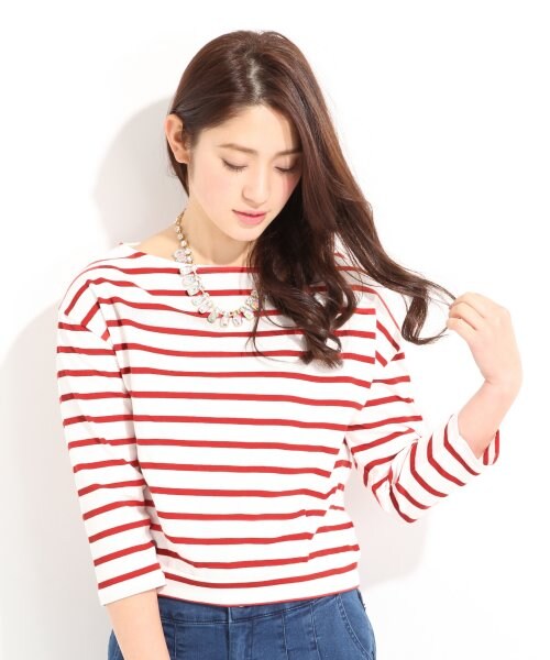 LOWRYS FARM（ローリーズファーム）の「２０／アソートボーダーボート8分袖（トップス・レディース・ブラック×均等ピッチ/ブラック×マリンピッチ/ブラック×変形ピッチ/レッド×均等ピッチ/レッド×マリンピッチ/レッド×変形ピッチ・Ｍ/Ｌ）」の4枚目の写真