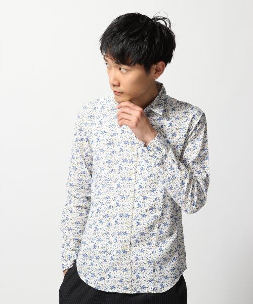 RAGEBLUE（レイジブルー）の「リネンガラシャツ長袖（トップス・メンズ・ホワイト02(小紋柄)/ホワイト03(小花柄)/ブラウン58(カモフラ柄)/ネイビー87(カモフラ柄)/ネイビー88(小紋柄)/ネイビー89(小花柄)・Ｍ/Ｌ）」の2枚目の写真