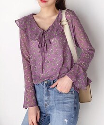 DHOLIC | ラッフルVネック花柄ブラウス(シャツ/ブラウス)
