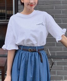 DHOLIC | レタリング刺繍フリルスリーブTシャツ(Tシャツ/カットソー)