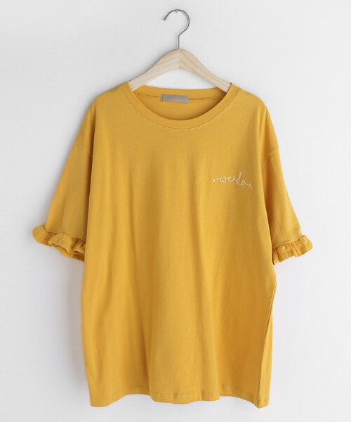 DHOLIC（ディーホリック）の「レタリング刺繍フリルスリーブTシャツ（Tシャツ/カットソー・レディース・ホワイト/ブラック/ブルー/イエロー・FREE）」の4枚目の写真