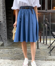 DHOLIC | メッシュベルトSETデニムフレアスカート(デニムスカート)