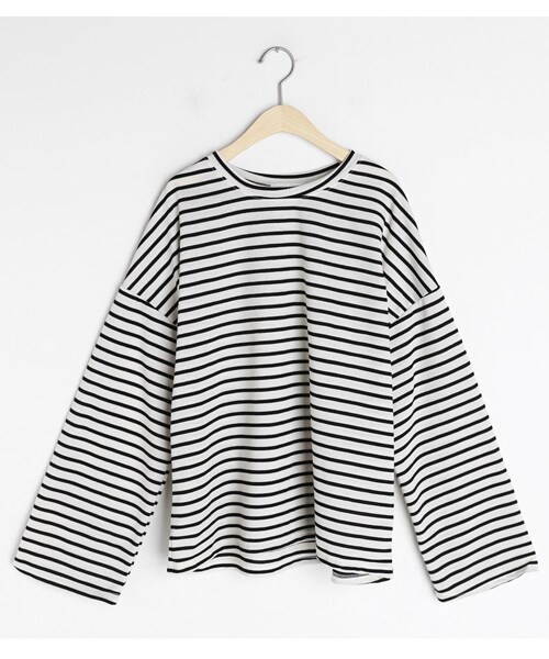 DHOLIC（ディーホリック）の「ボーダーボクシーフィットTシャツ（Tシャツ/カットソー・レディース・ブラウン/イエロー/ピンク/ブラック/ブルー・FREE）」の2枚目の写真