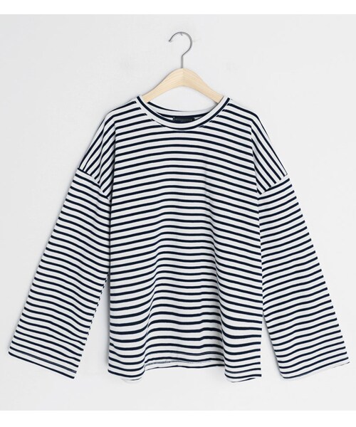 DHOLIC（ディーホリック）の「ボーダーボクシーフィットTシャツ（Tシャツ/カットソー・レディース・ブラウン/イエロー/ピンク/ブラック/ブルー・FREE）」の3枚目の写真