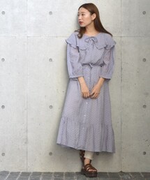 w closet | フリルスクエアカラードット柄ワンピース(ワンピース/ドレス)