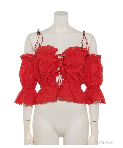 lilLilly(リルリリー)の「コットンレーストップ(トップス・レディース・WHITE/RED/BLACK・FREE)」の10枚目の写真