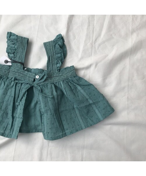 cache cache（カシュ カシュ）の「tocoto vintage  lace plumeti baby blouse(green)2ｙ.4ｙ（キャミソール・キッズ・その他）」の2枚目の写真