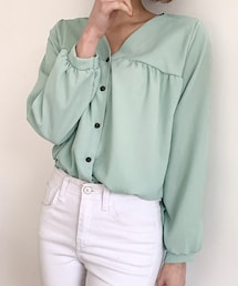 DHOLIC | ギャザーVネックボタンブラウス(シャツ/ブラウス)