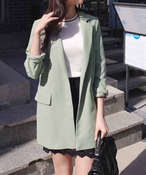 DHOLIC（ディーホリック）の「ツーボタンミドルジャケット（その他アウター・レディース・ピンク/ブラック/グリーン・FREE）」の3枚目の写真