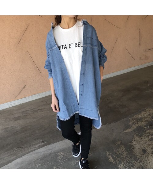 copine（コピン）の「【期間限定価格】シャツ感覚！こだわりデザイン！カットオフミドル丈デニムジャケット(2color)【クリックポスト対象商品】（デニムジャケット・レディース・その他）」の7枚目の写真