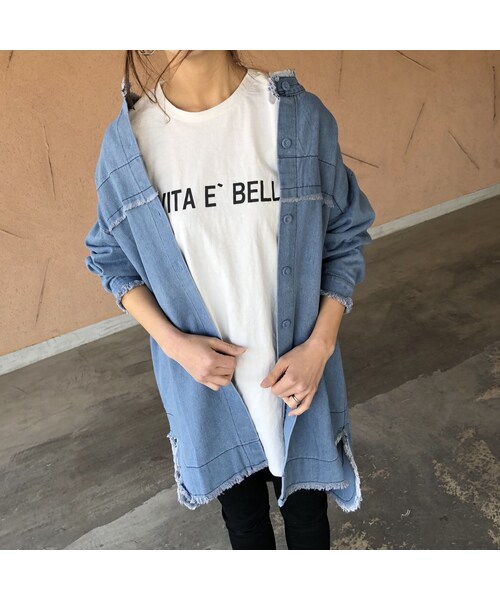 copine（コピン）の「【期間限定価格】シャツ感覚！こだわりデザイン！カットオフミドル丈デニムジャケット(2color)【クリックポスト対象商品】（デニムジャケット・レディース・その他）」の10枚目の写真