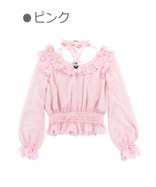 Bobon21（ボボンニジュウイチ）の「チョーカー付きドットシフォントップス-全３色-（シャツ/ブラウス・レディース・ホワイト/ピンク/レッド・S/M/L）」の2枚目の写真
