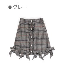 Bobon21 | チェック柄裾リボンAラインスカート-全３色-(スカート)