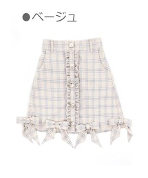 Bobon21 | チェック柄裾リボンAラインスカート-全３色-(スカート)
